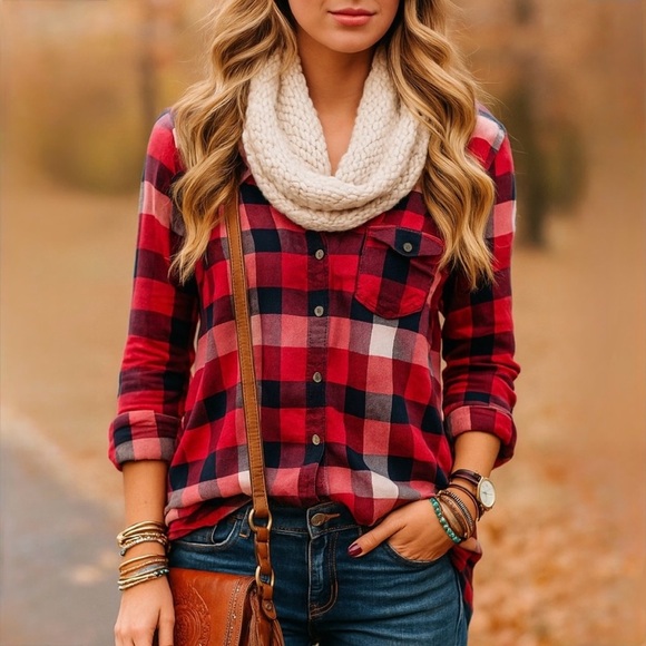 Abercrombie & Fitch Tops - Abercrombie & Fitch Red and Blue Plaid Button Down Shirt